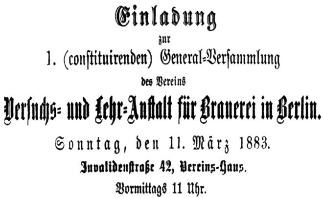 Einladung zur 1. Mitgliederversammlung der VLB am 11. März 1883